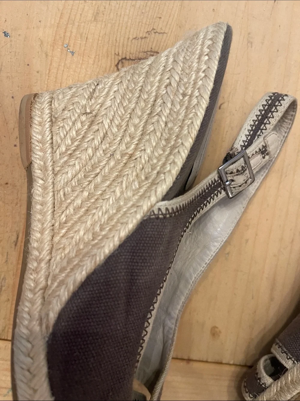 Banana Republic Brown Canvas Wedge Sandals with Cream Trim